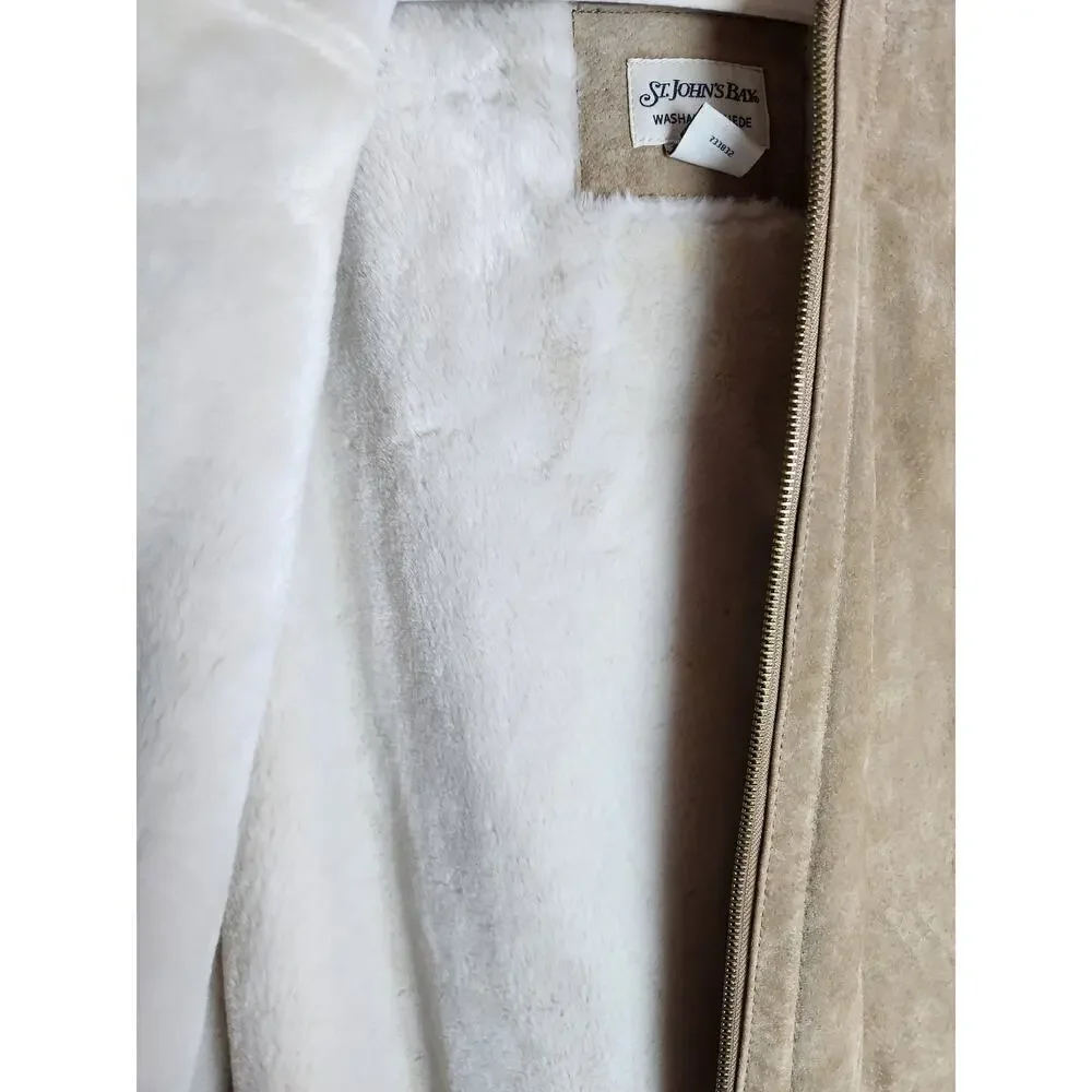 St John's Bay washable suede coat, faux fur lined sx XL hooded tan boho cowgirl - Picture 4 of 9